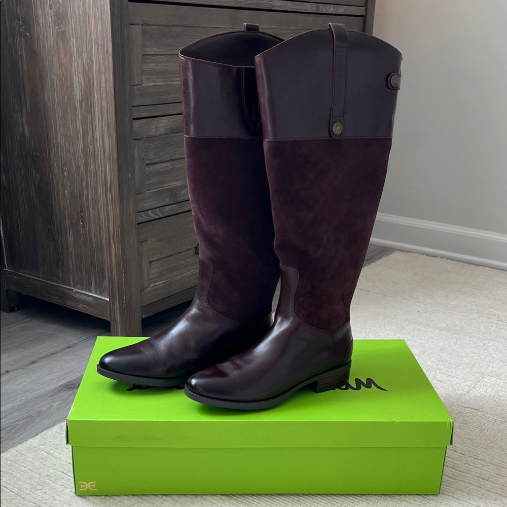 Sam Edelman Dark Brown Wide Leg Heeled Boots